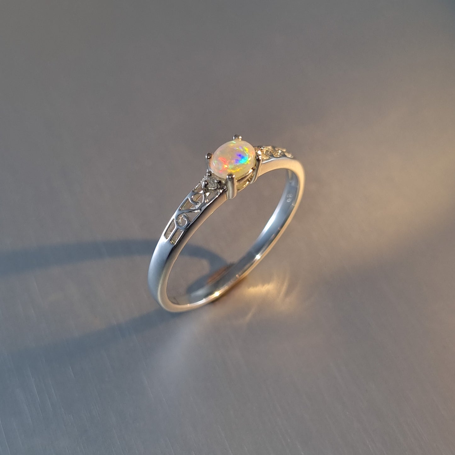 Solid Opal and Diamond Ring