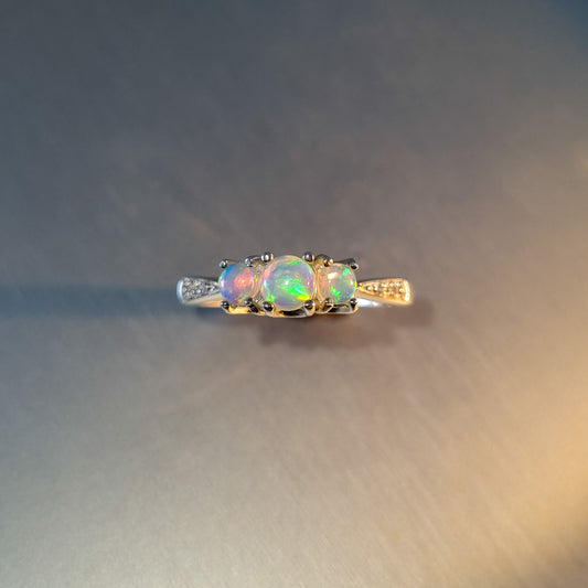 Solid Opal And Diamond Ring