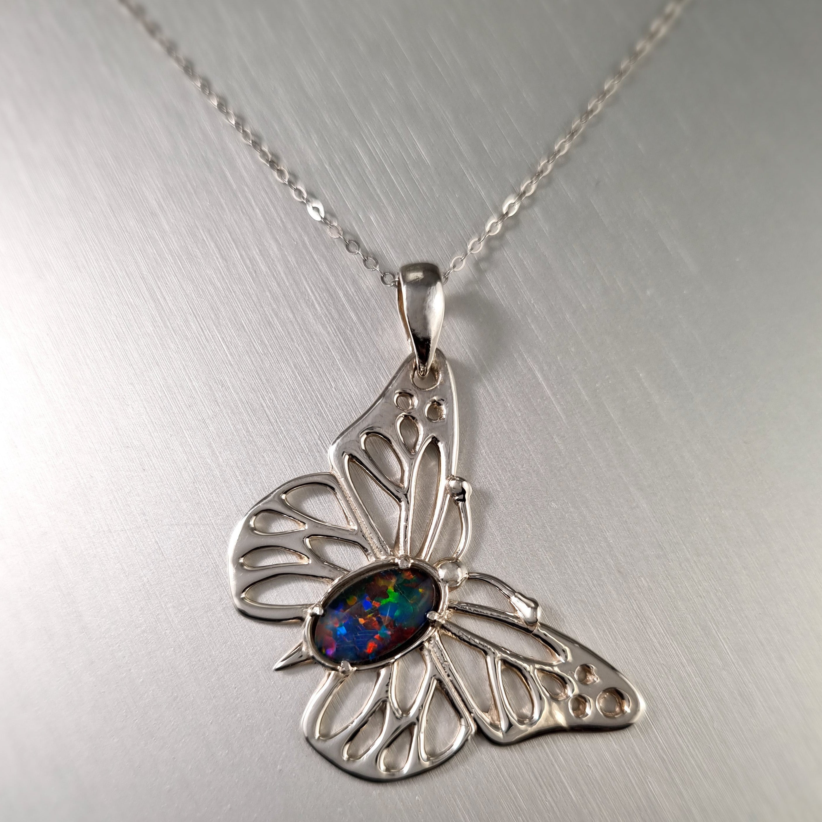 Large silver butterfly deals necklace